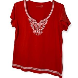 Women’s size L orange/red shirt White embroidery